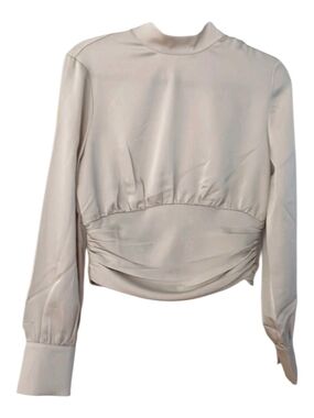 House of Harlow Cream Mock Neck Ruched Long Sleeve Top